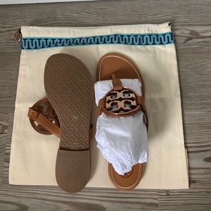 Tory Burch metal miller-logo sandals, leather